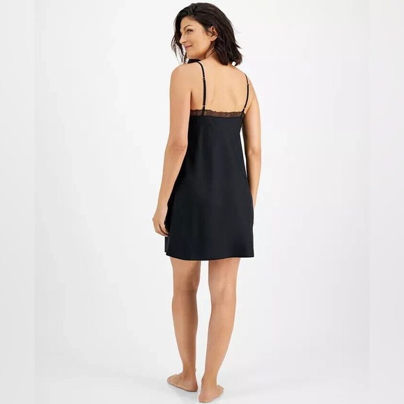 I.N.C. International Concepts Womens Satin Lace-Trim Chemise - Deep Black - Picture 2 of 5